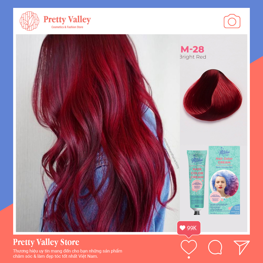 Kem nhuộm tóc cao cấp màu đỏ hồng Molokai 60ml [ TẶNG KÈM GĂNG TAY + CHAI OXY TRỢ DƯỠNG TÓC ]