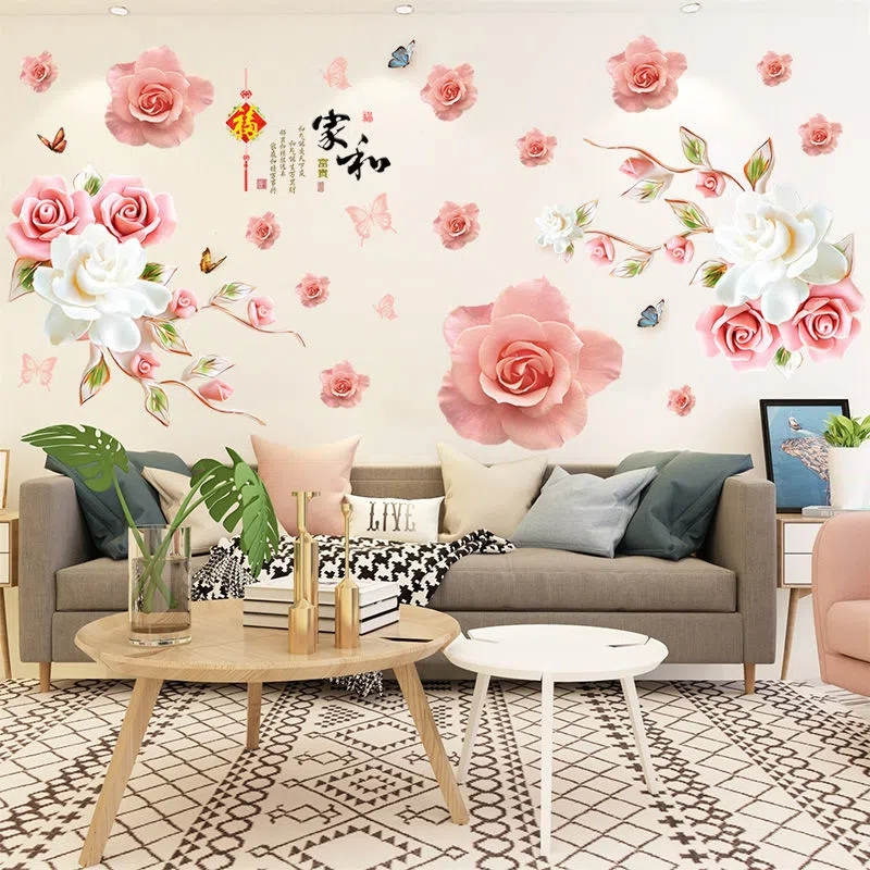 [HCM]DECAL DÁN TƯỜNG HOA HỒNG TRẮNG 3D