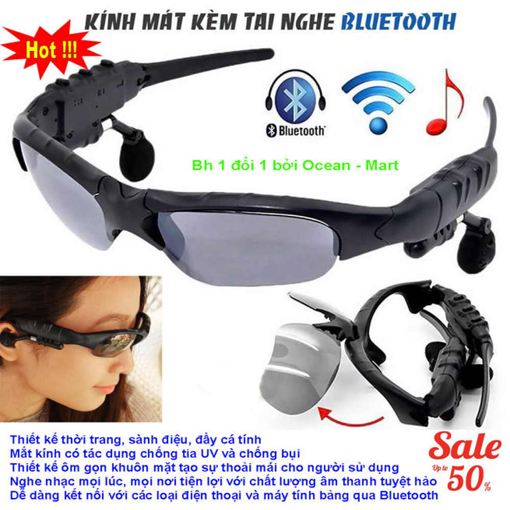 [HCM][Hàng Loại 1] Kính mát kiêm tai nghe Bluetooth (Đen) + Tặng kèm bao da Mắt kính Bluetooth Sport Grown Tech V4.1 AT120 (Đen) Mẫu Mới 2019 Kết Nối Bluetooth Nghe Nhạc Chống Bụi Bảo Vệ Mắt Khỏi Tia Uv. BH 1 ĐỔI 1