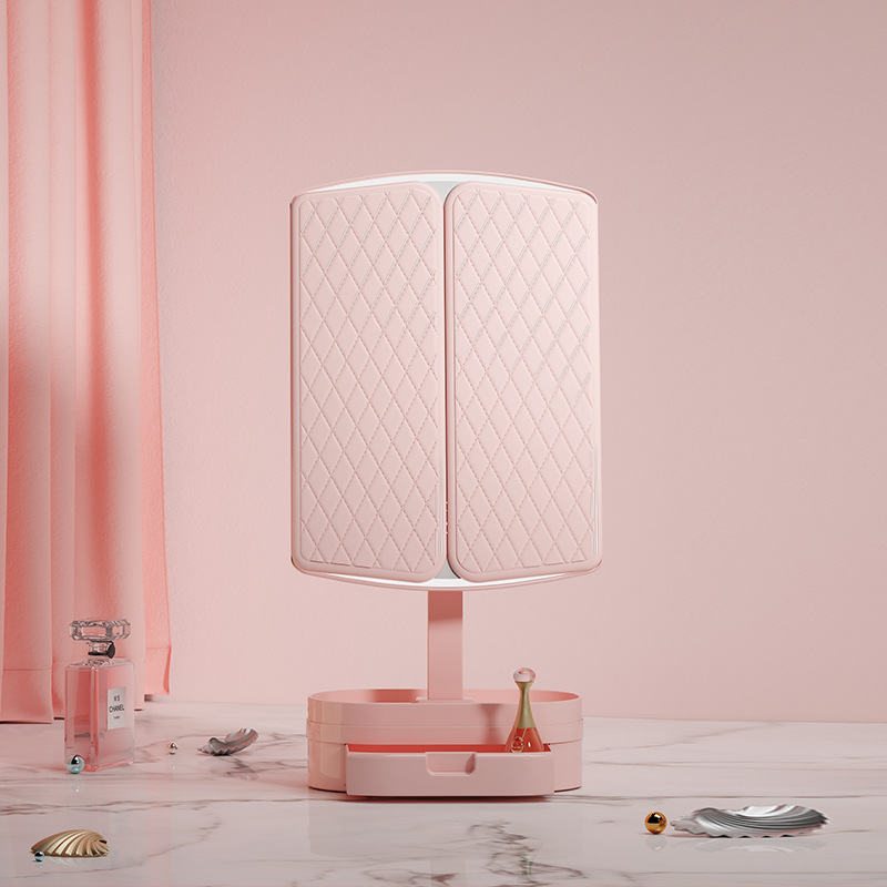 Gương trang điểm để bàn tích hợp đèn led - gương để bàn xoay 90°, cảm biến 1 chạm, hai màu riêng biệt