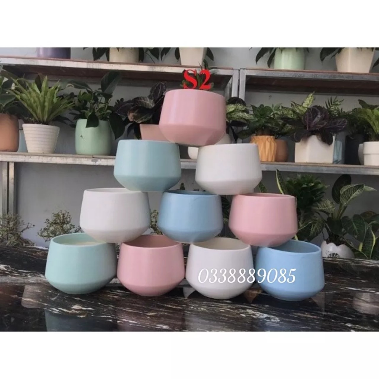 Chậu trồng cây bằng gốm sứ Bát Tràng dáng tròn trồng xương rồng, sen đá, bon sai