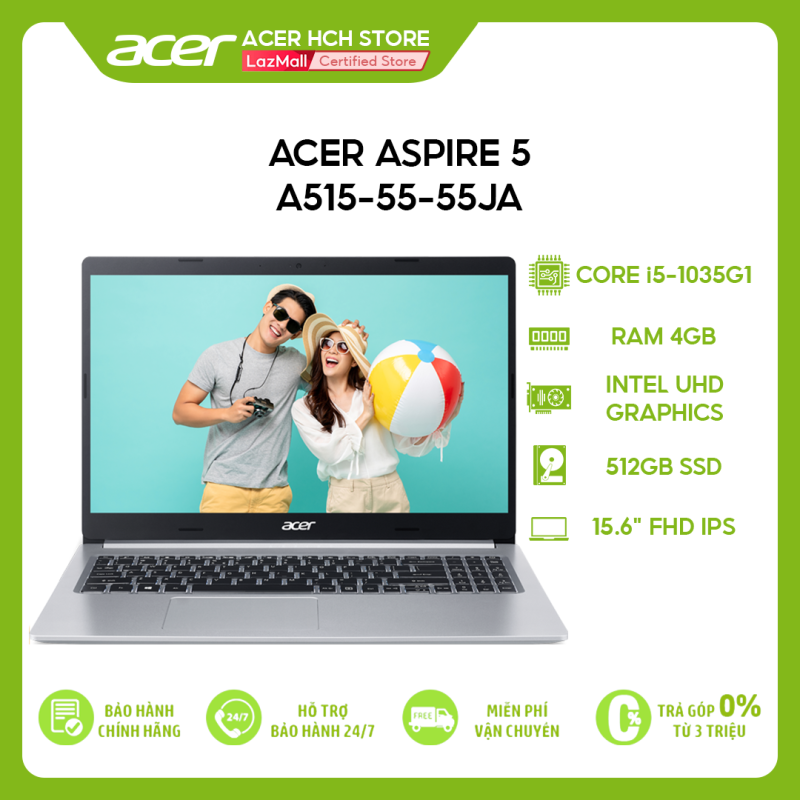 [VOUCHER 10% + 1TR ÁP DỤNG TOÀN SẢN PHẨM] Laptop Acer Aspire 5 A515-55-55JA i5-1035G1 | 4GB | 512GB | Intel UHD Graphics | 15.6 FHD | Win 10