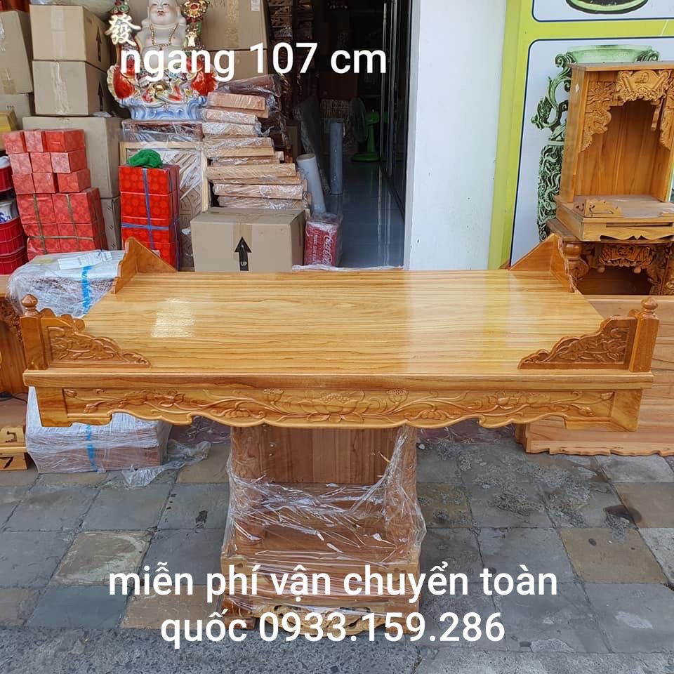 Bàn thờ treo tường gỗ gõ đỏ ngang 107 cm trạm sen rất đẹp