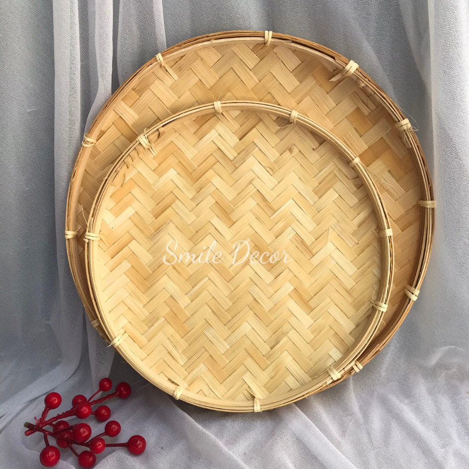 Mẹt tre tròn hun khói đựng đồ ăn, rau cũ quả, vẽ tranh workshop, trang trí Tết vintage