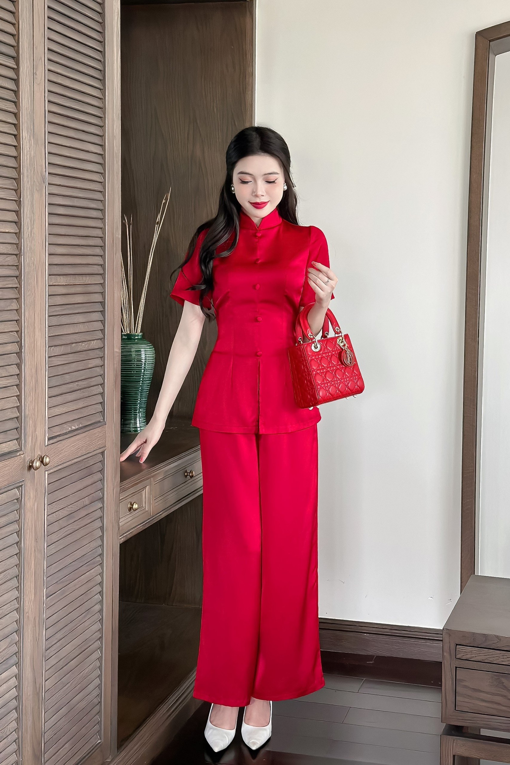 Đồ bộ đi lễ chùa set pháp phục nữ chất liệu lụa cao cấp - Pháp phục Mộc Lâm - PP19