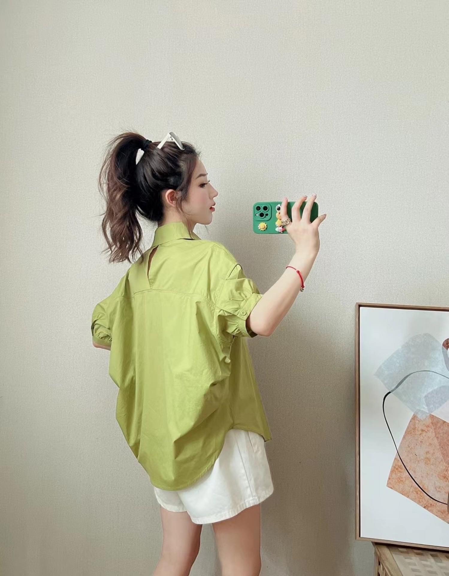 Áo sơ mi nữ, áo sơ mi phom rộng tay lỡ bo tay cầu vai hở lưng nhiều màu