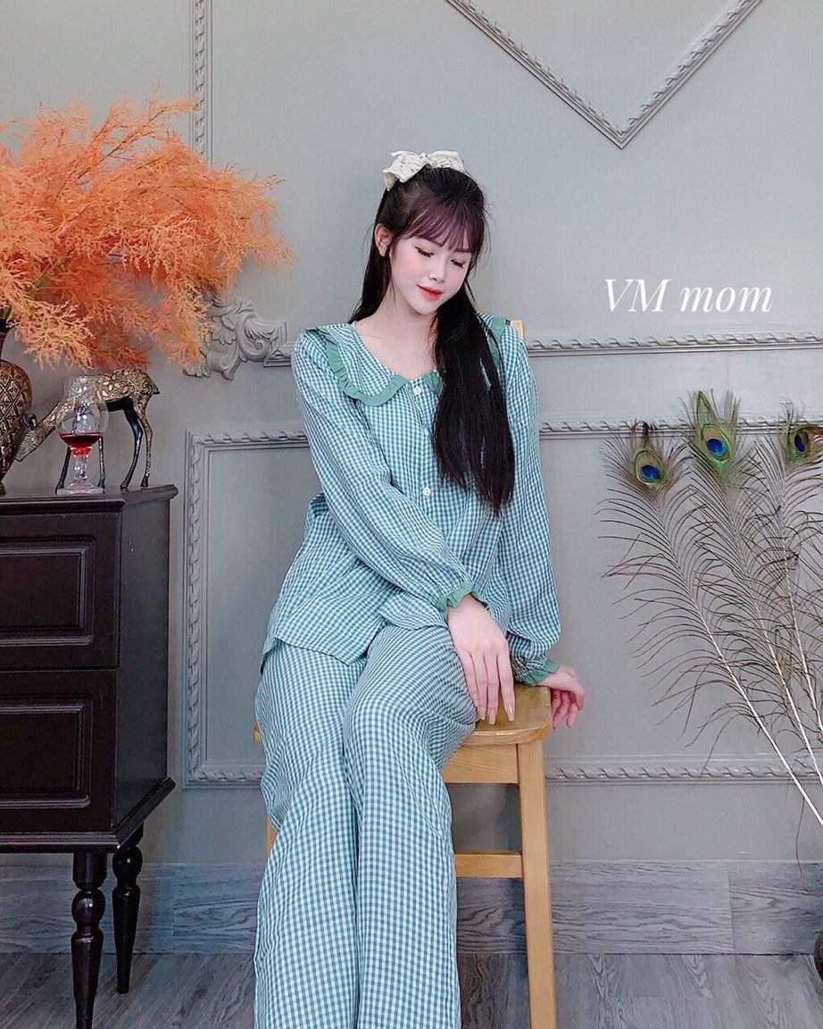 Bộ đồ bầu tiểu thư chất đũi mềm mát cho mẹ bầu