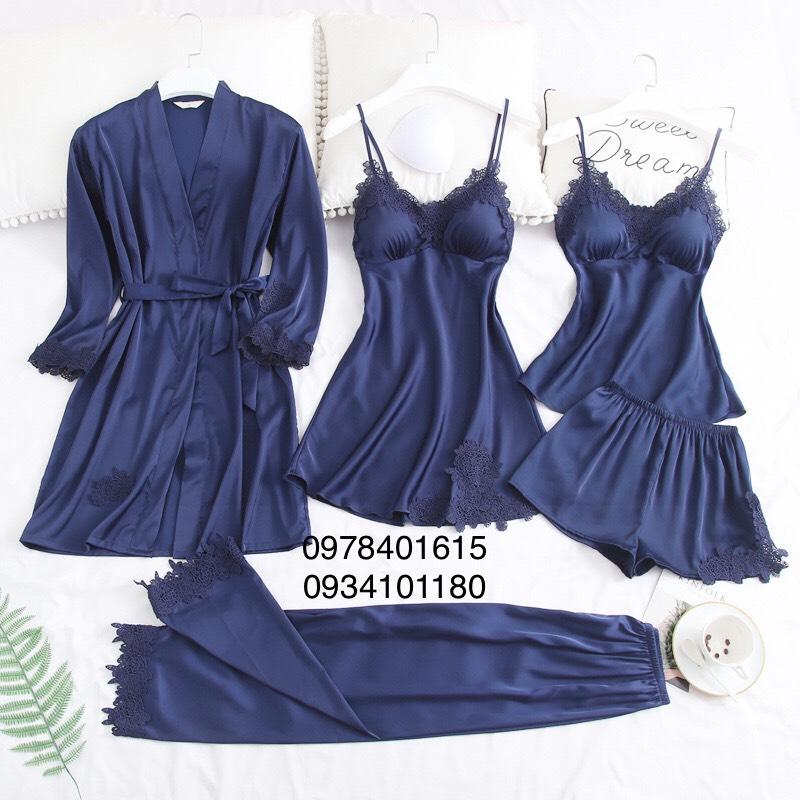 Sét đồ ngủ lụa 5 món dễ thương - S4995 (kèm đệm ngực)