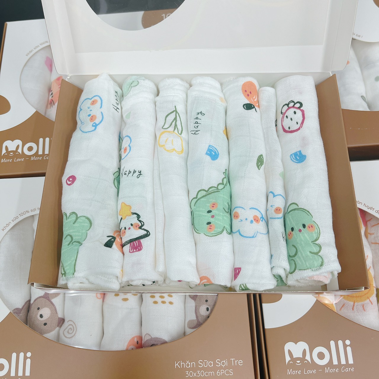 Set hộp 6 chiếc khăn sữa 100% sợi tre Premium Bamboo Molli cho bé