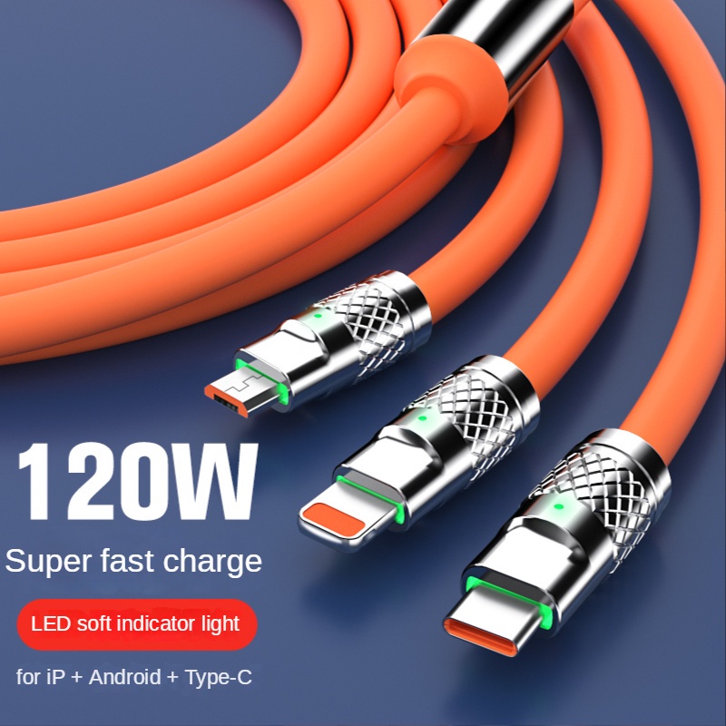 Dây Cáp Sạc Nhanh 120W 6A Bằng Silicone Dành Cho iPhone  / Type C / Android