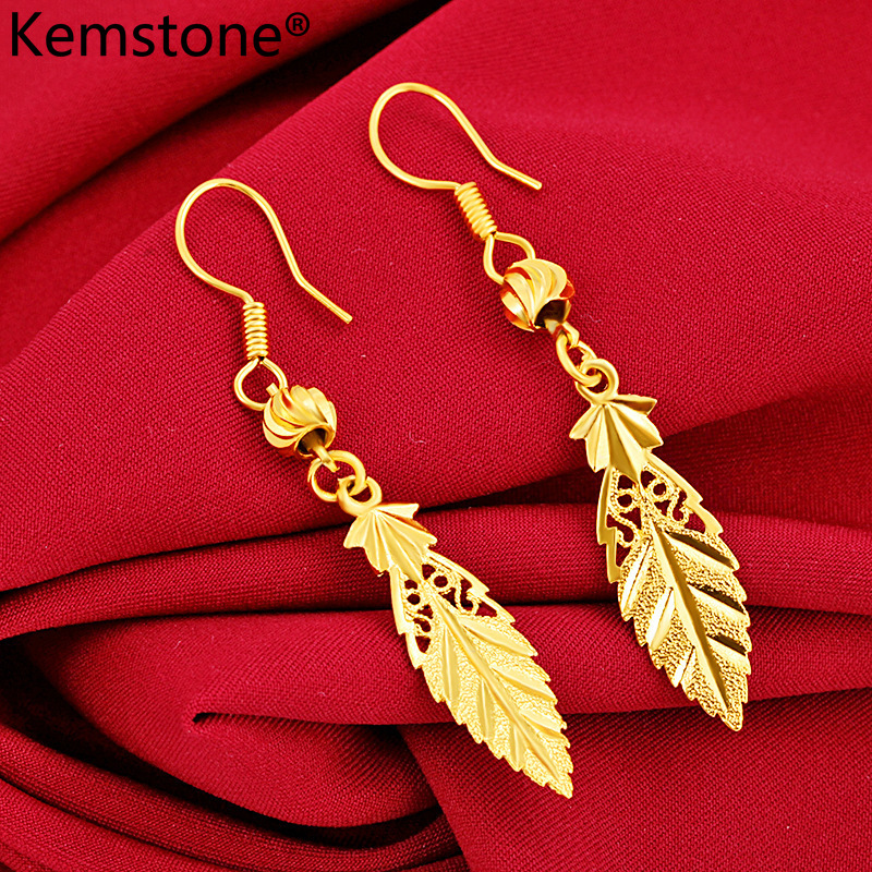 Kemstone New Copper Gold Plated Fashion Flower Dangle Earrings Wedding Jewelry for Bride Gifts