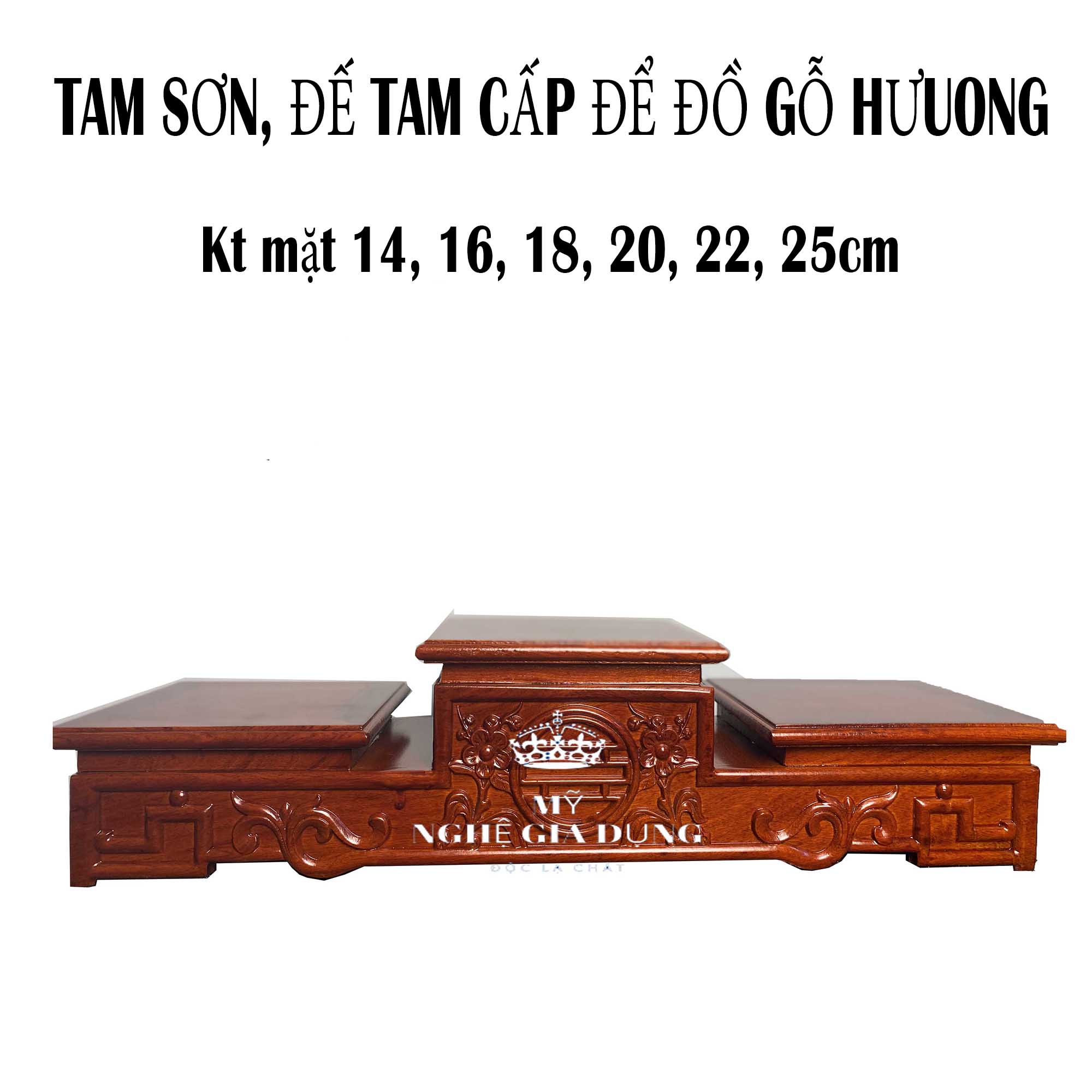 Tam sơn thờ-tam cấp để bát hương-gỗ hương cao cấp(loài đục nền)6 kích thước mặt  12,14,16,18,20,22,25