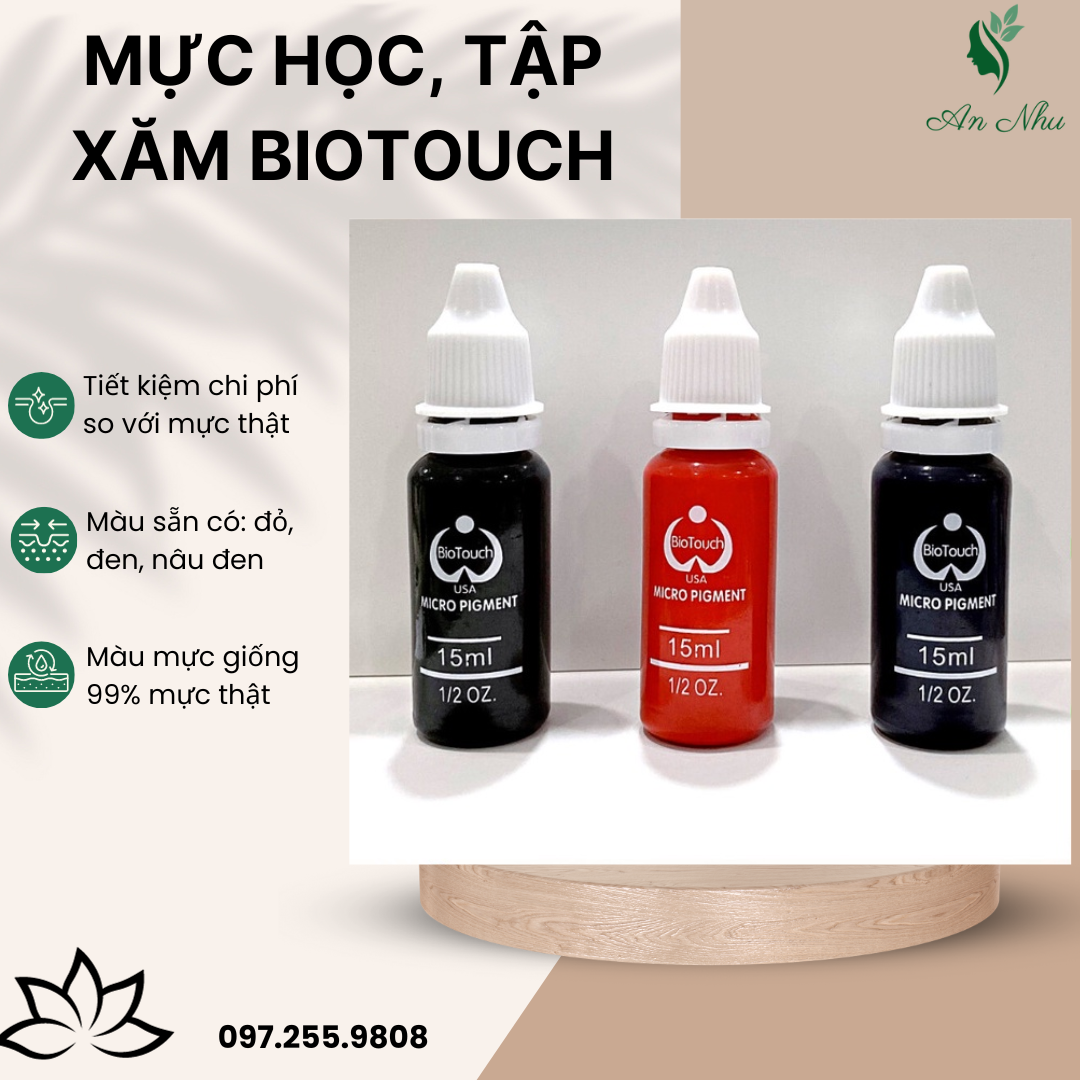Mực học , tập xăm Biotouch 15ml . Mực đặc bám màu nhanh.