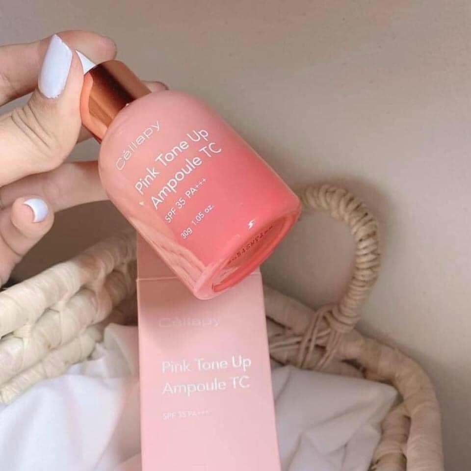 TINH CHẤT DƯỠNG TRẮNG CĂNG BÓNG , CHỐNG NẮNG,NÂNG TONE Da Cellapy Pink Tone Up Ampoule SPF35+ PA++++ HÀN QUỐC