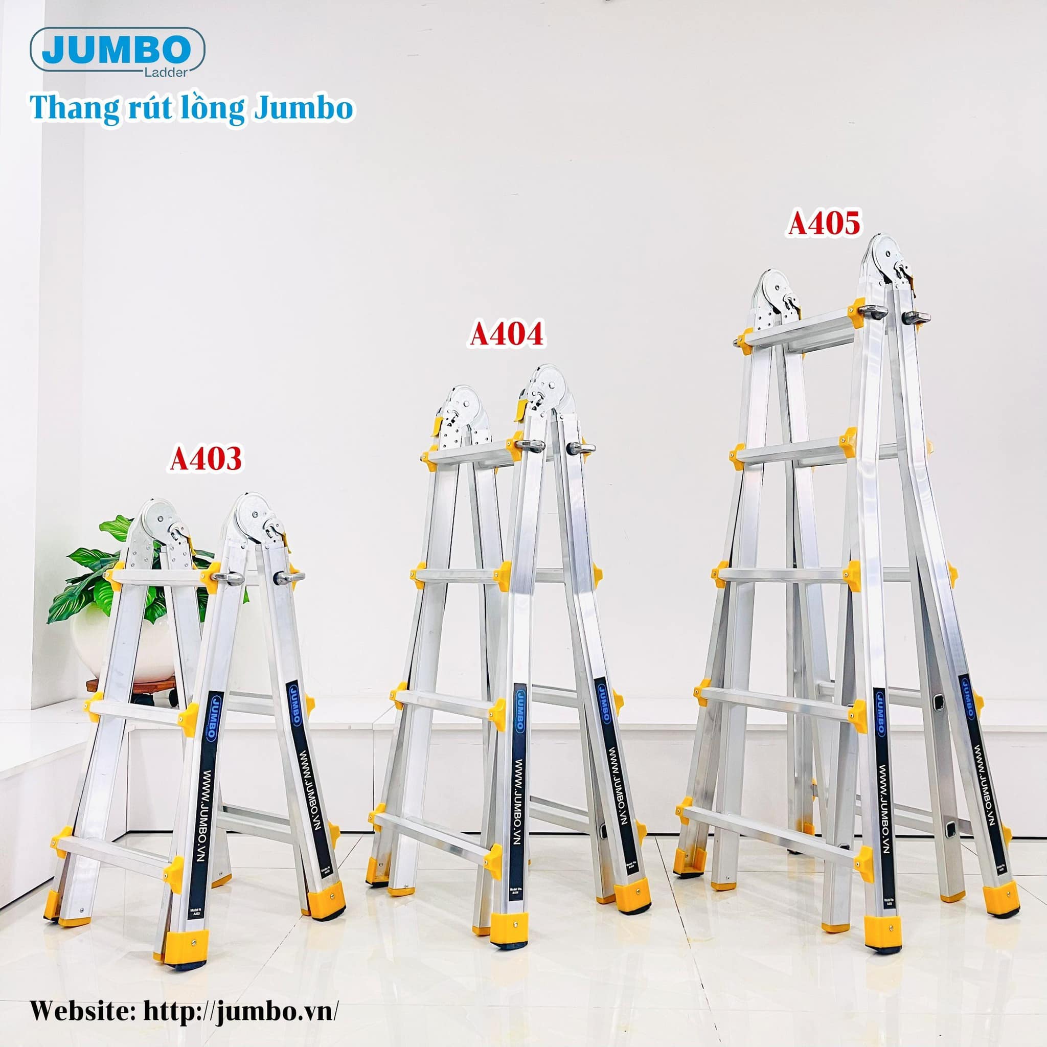 Thang nhôm gấp trượt chữ A 1.5m JUMBO A403 - Chiều cao tối đa duỗi thẳng 3,3m tải trọng 300kg