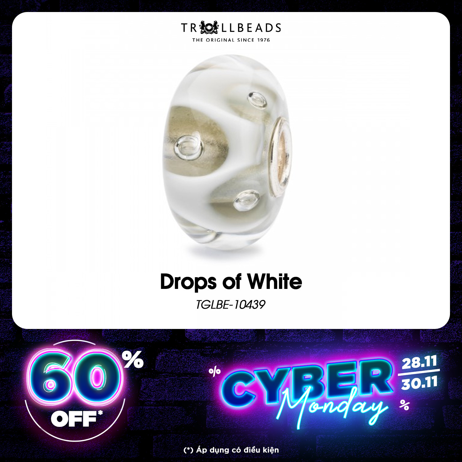 TROLLBEADS bead Thuỷ tinh Cao cấp Drops of White