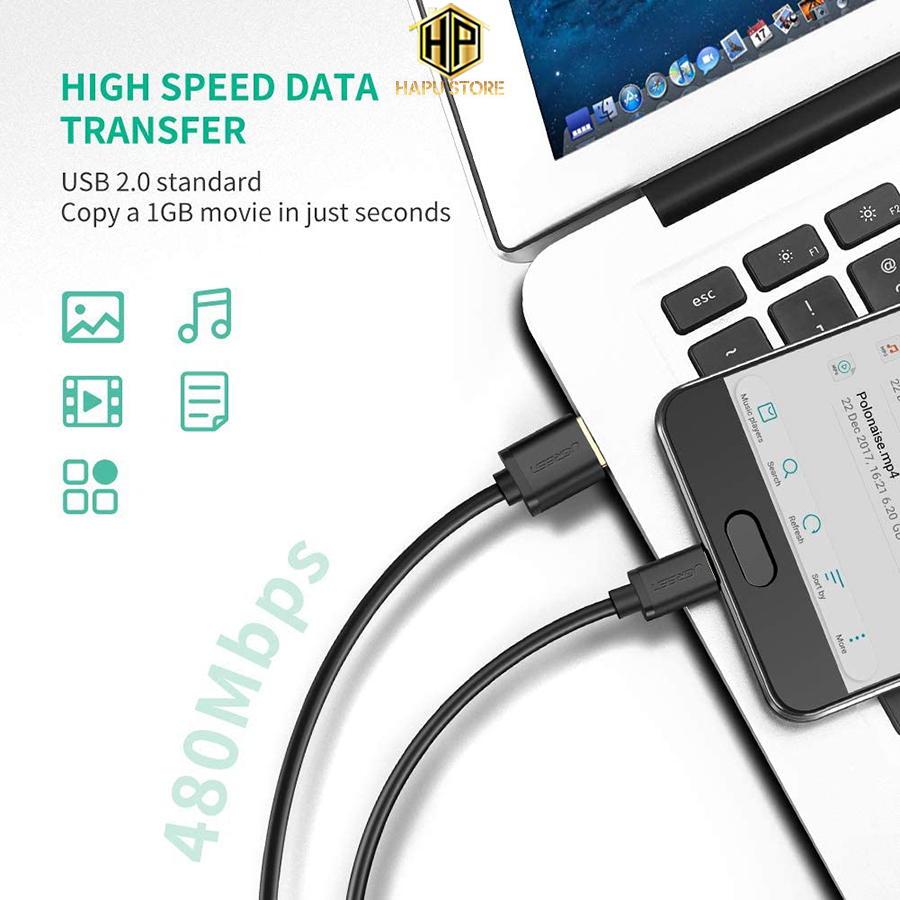 Ugreen 30161 - Cáp USB Type C to USB 2.0 dài 2m chính hãng