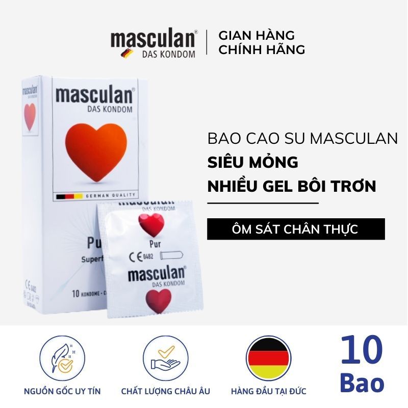 Hộp 10 Bao cao su siêu mỏng Masculan Pur Superfine - Chân thật mà an toàn - Hương thơm dịu nhẹ - Không mùi cao su - Làm từ mủ cao su tự nhiên công nghệ Đức