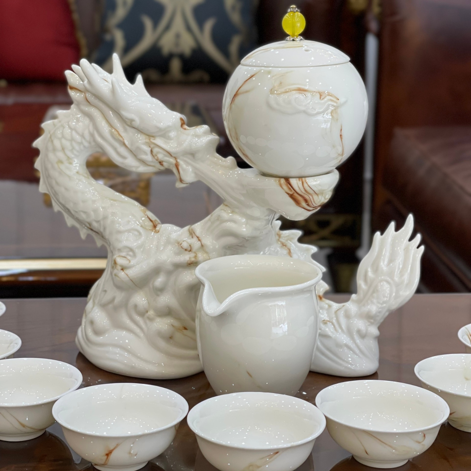 Bộ ấm chén trà hình rồng phong cách tân cổ điển ACR03