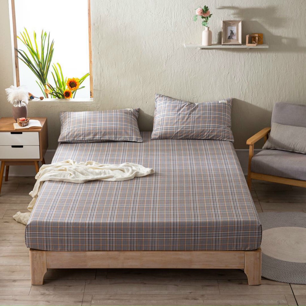 Bộ ga giường và vỏ gối Cotton Tici kẻ M2T Bedding - drap giường và 2 vỏ gối - miễn phí bo chun đủ size 1m, 1m2, 1m4, 1m5, 1m6, 1m8, 2m, 2m2