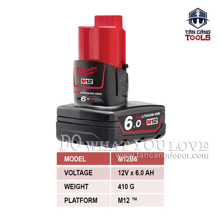 Pin 12V 6.0Ah Milwaukee M12B6 REDLITHIUM-ION