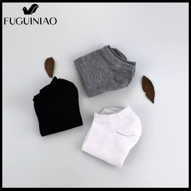 Fuguiniao vớ trơn cổ ngắn, tất cổ ngắn nam/nữ vải cotton chuẩn xuất nhật（đen 1 đôi）