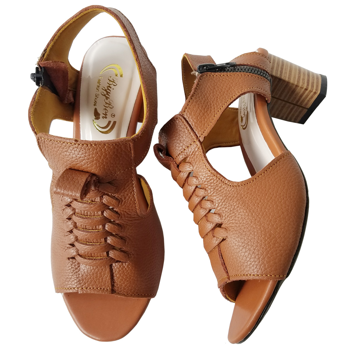 Giày sandal cao gót nữ da bò BIGGBEN gót 5 phân GCGB55