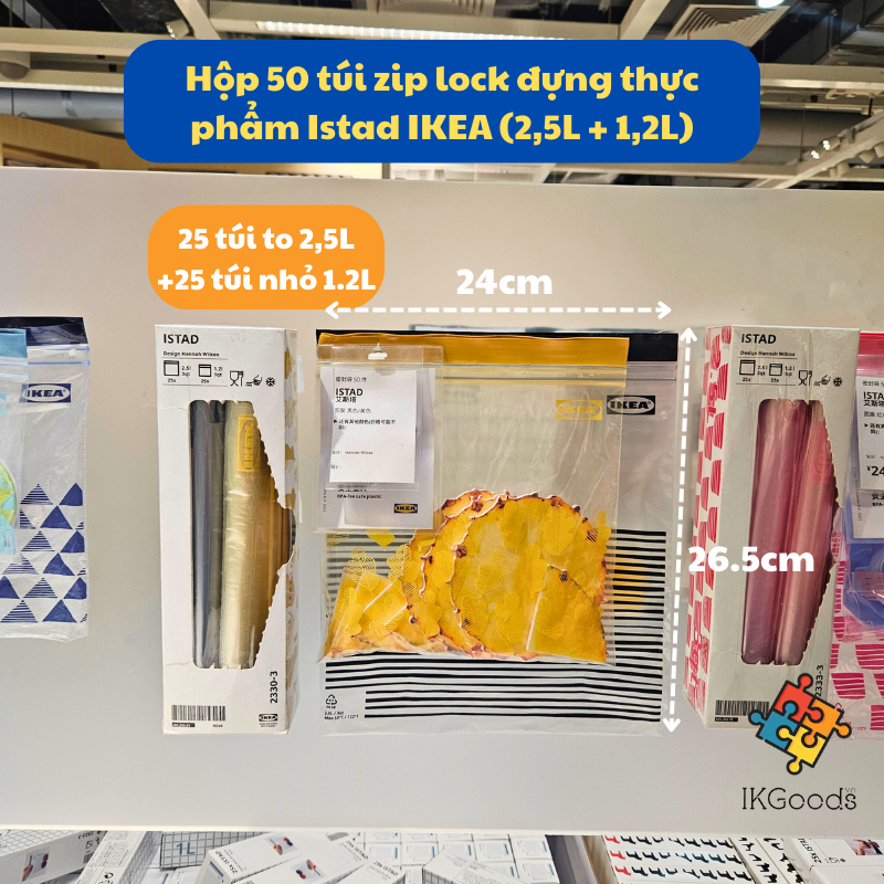 Hộp 50 túi zip lock đựng thực phẩm Istad IKEA (2,5L + 1,2L)