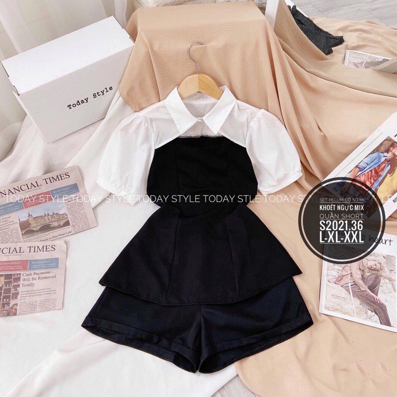Set peplum khoét ngực quần đùi bigsize set tiểu thư sang chảnh Bigsize