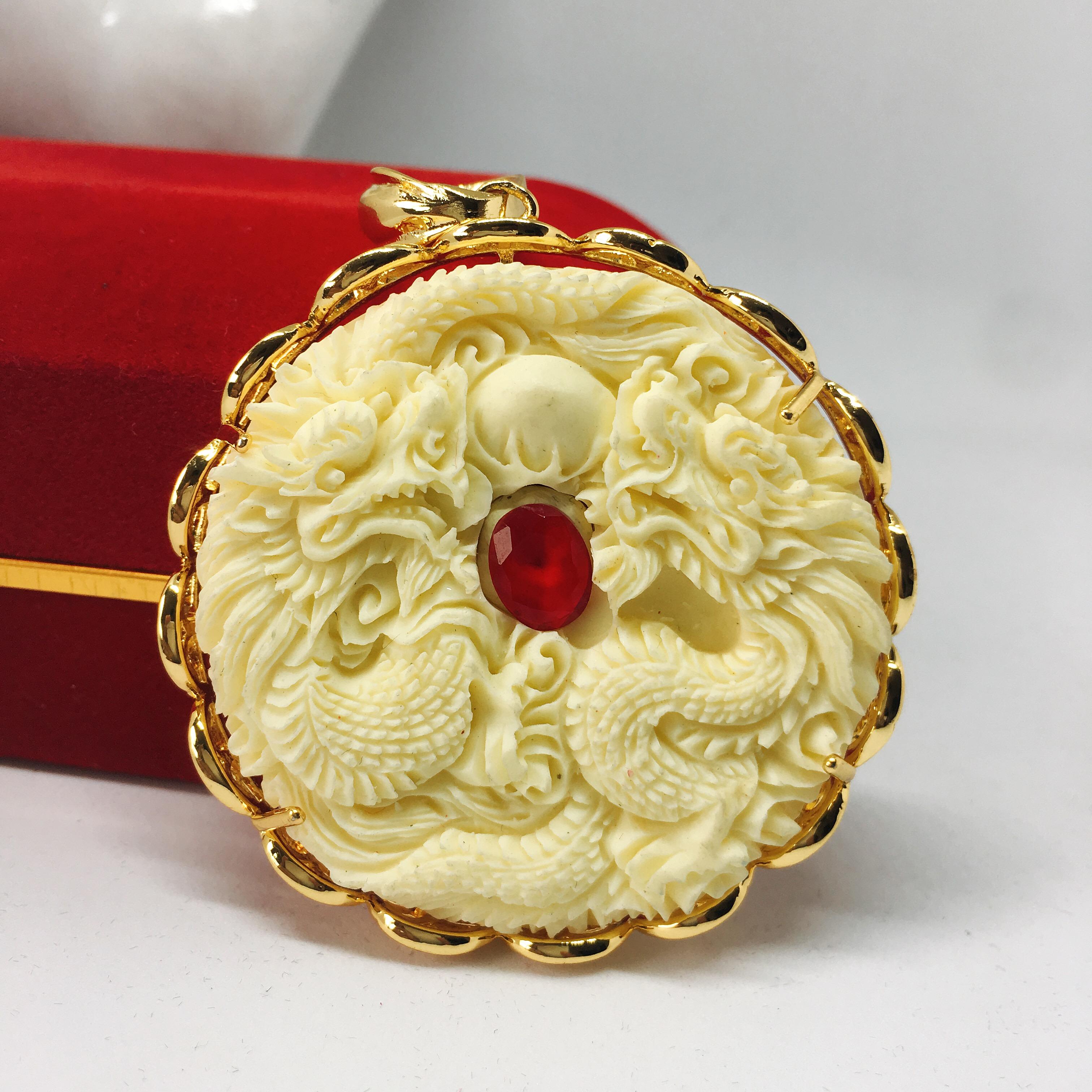 Trang sức nam cao cấp Mặt dây chuyền nam đá phong thủy trắng mạ vàng cao cấp + tặng vòng tay tỳ hưu(Miễn phí vận chuyển)