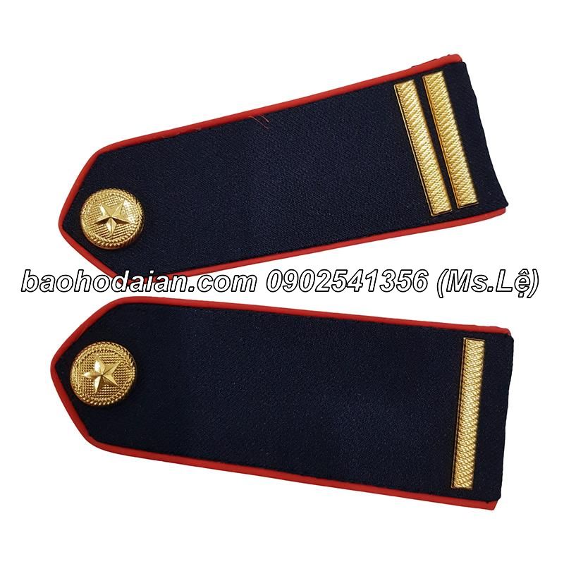 Cầu vai bảo vệ - Cầu vai cấp hiệu lực lượng bảo vệ - vệ sĩ chuyên nghiệp - cầu vai gắn áo bảo vệ ( nền xanh đen ,gạch đồng, viền đỏ,nút đồng),Hình thật, có sẵn