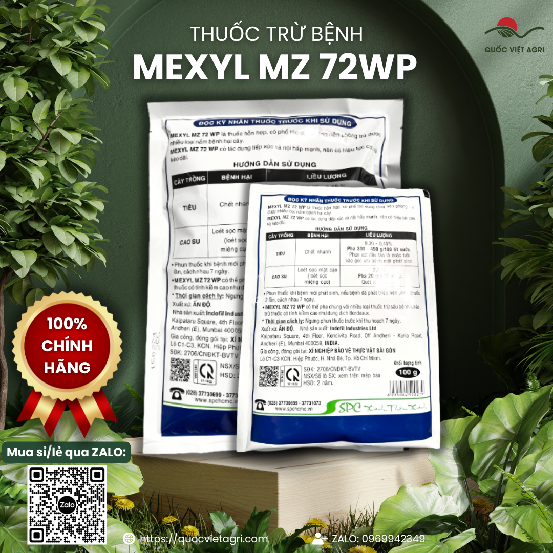 (100g-500g) Thuốc trừ bệnh MEXYL MZ 72WP - Metalaxyl 8%w/w + Mancozeb 64%w/w Trừ bệnh vàng lá, thối rễ và các loại nấm hại cây trồng