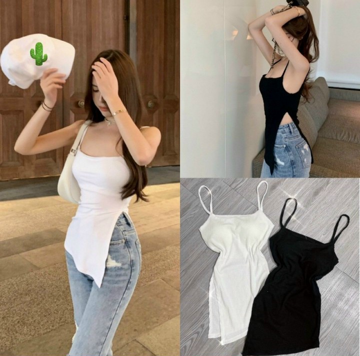 ÁO 2 dây xẻ tà chất thun gân (size từ 40 - 51kg )