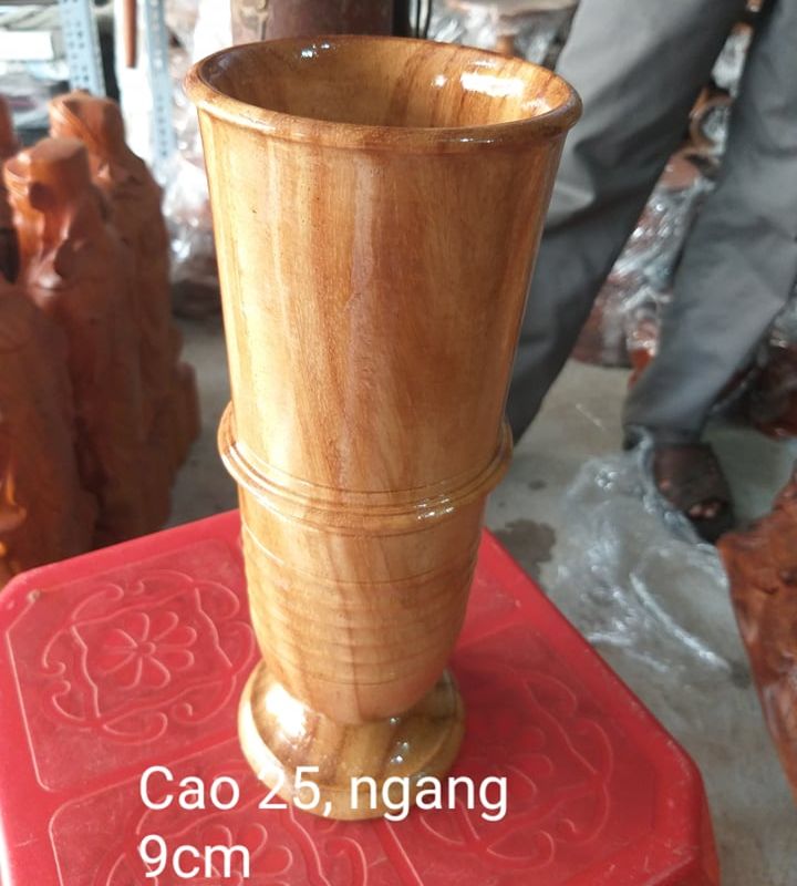 Ống Đựng Nhang bàn thờ gỗ gõ nguyên khối cao 25cm
