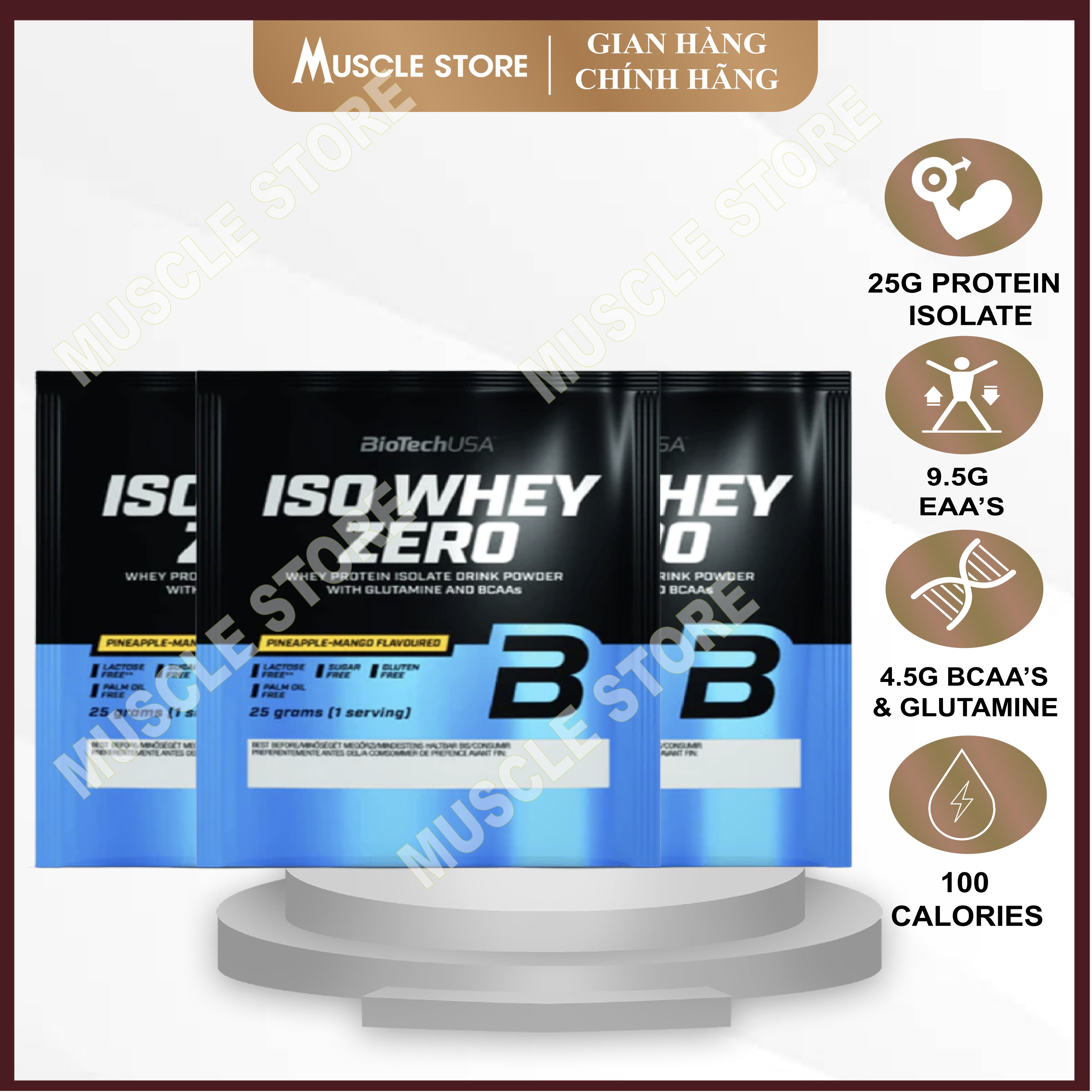 Sample Iso Whey Zero - Whey Protein Isolate BioTech (1Liều), Hỗ Trợ Tăng Cơ/Giảm Mỡ, 22g Protein, 9g EAA, 5G BCAA.