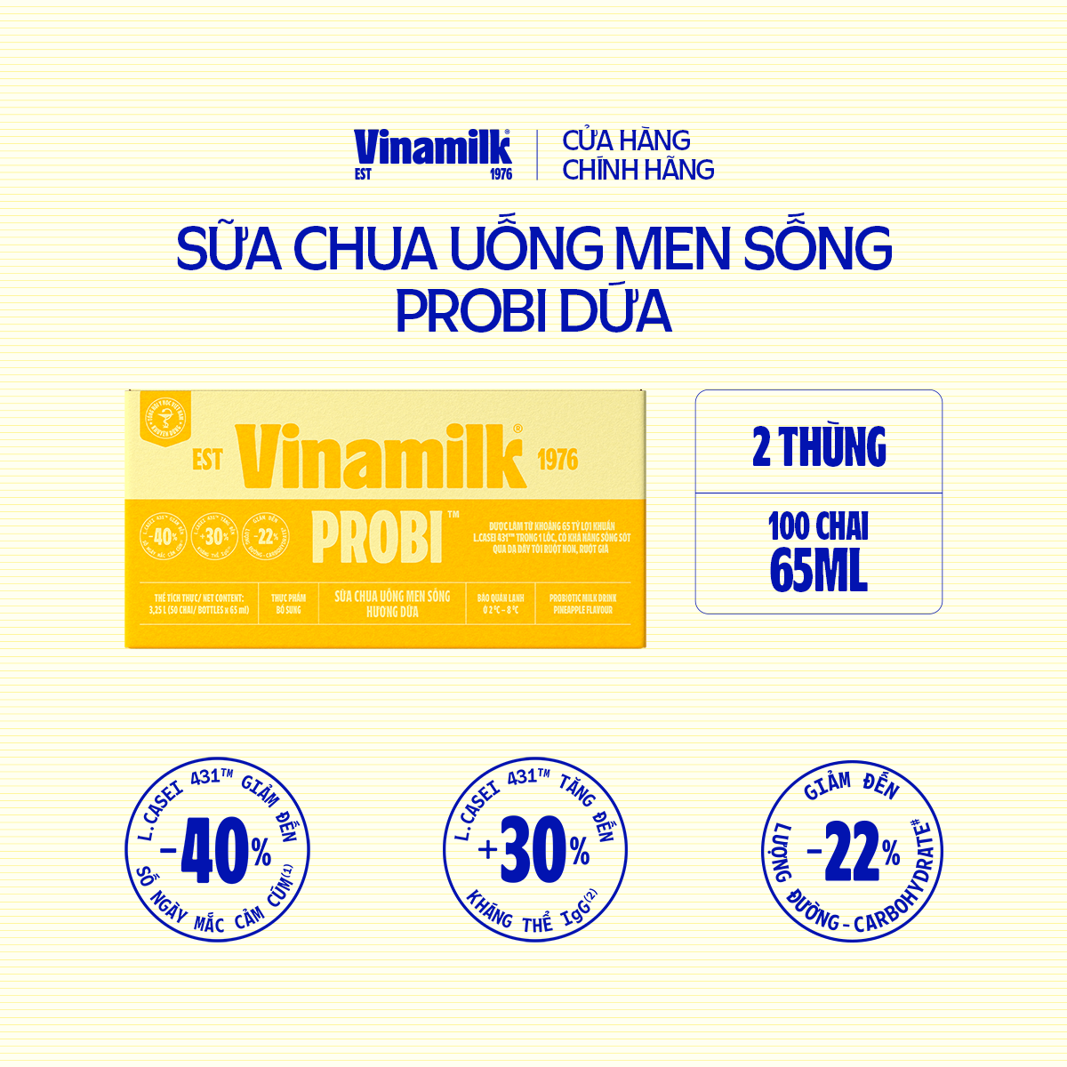 2 Thùng Sữa chua uống Probi Dứa chai 65ml 50 chai/thùng