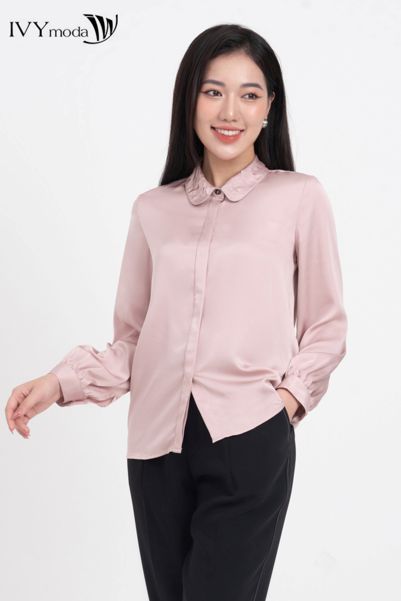 Áo sơ mi cổ sen IVY moda MS 17M7757