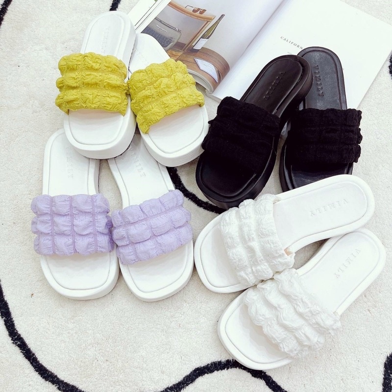 Dép xuồng quai ngang sọc nổi bánh bèo