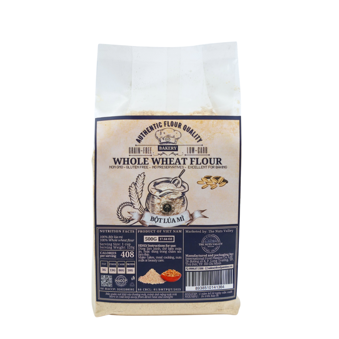 Bột Lúa Mì Nguyên Cám - Bột Lúa Mì 100% Tự Nhiên Giàu Chất Xơ & Vitamin - Dùng Cho Bánh & Nấu Ăn - The Nuts Valley 500g
