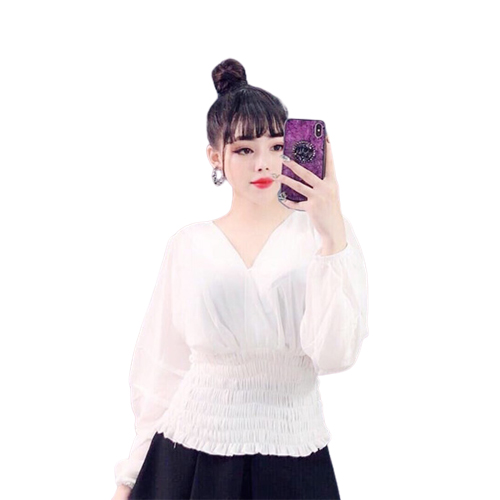 [HCM]Áo Kiểu Nữ Nhún Éo Cổ V Thời Trang Hàn Quốc  Av52