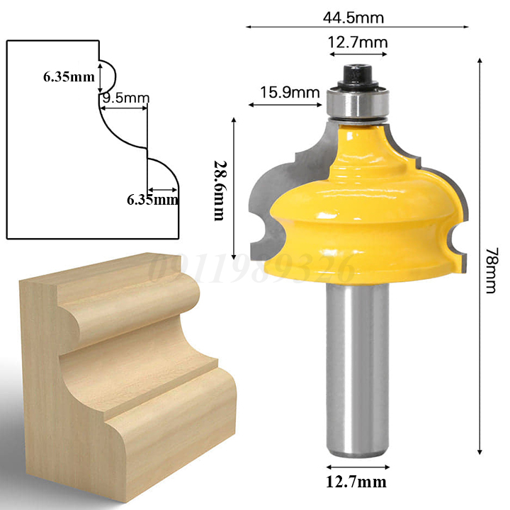 Mũi phay gỗ mũi soi phào chỉ nóc tủ cốt 12.7mm