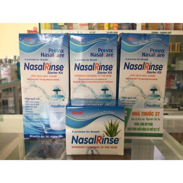 Bình rửa mũi NasalRinse và muối rửa - Combo 1 bình + 1muối