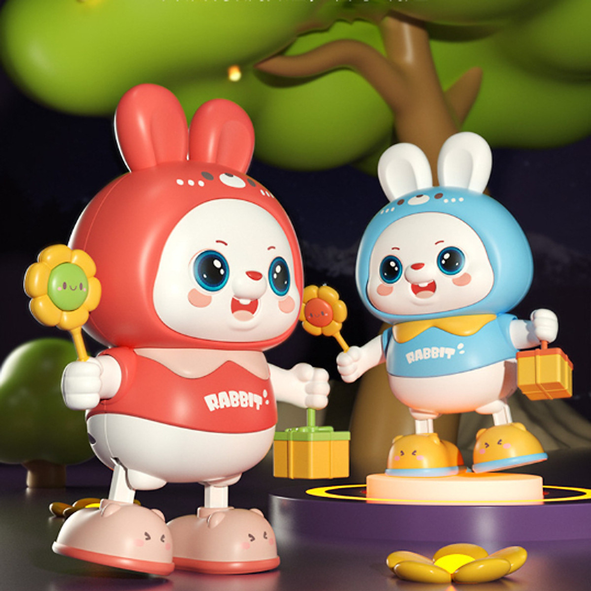 Đồ chơi thỏ robot nhảy múa có đèn nhạc di chuyển vui nhộn, an toàn cho bé