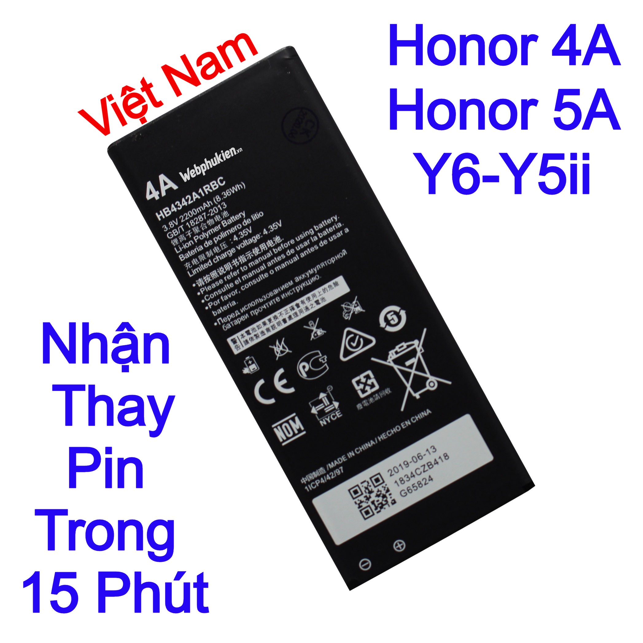 Pin scud cho huawei honor 4a, huawei honor 5a, huawei acsend 5, huawei y6, huawei y5 ii hb4342a1rbc dung lượng 2200mah