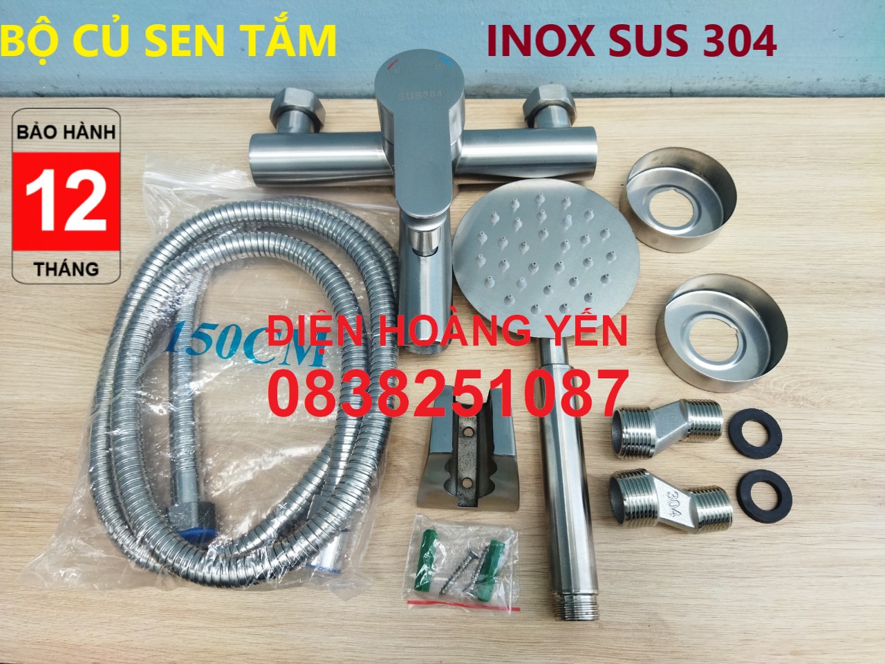 [HCM]Bộ vòi sen nóng lạnh Inox SUS 304