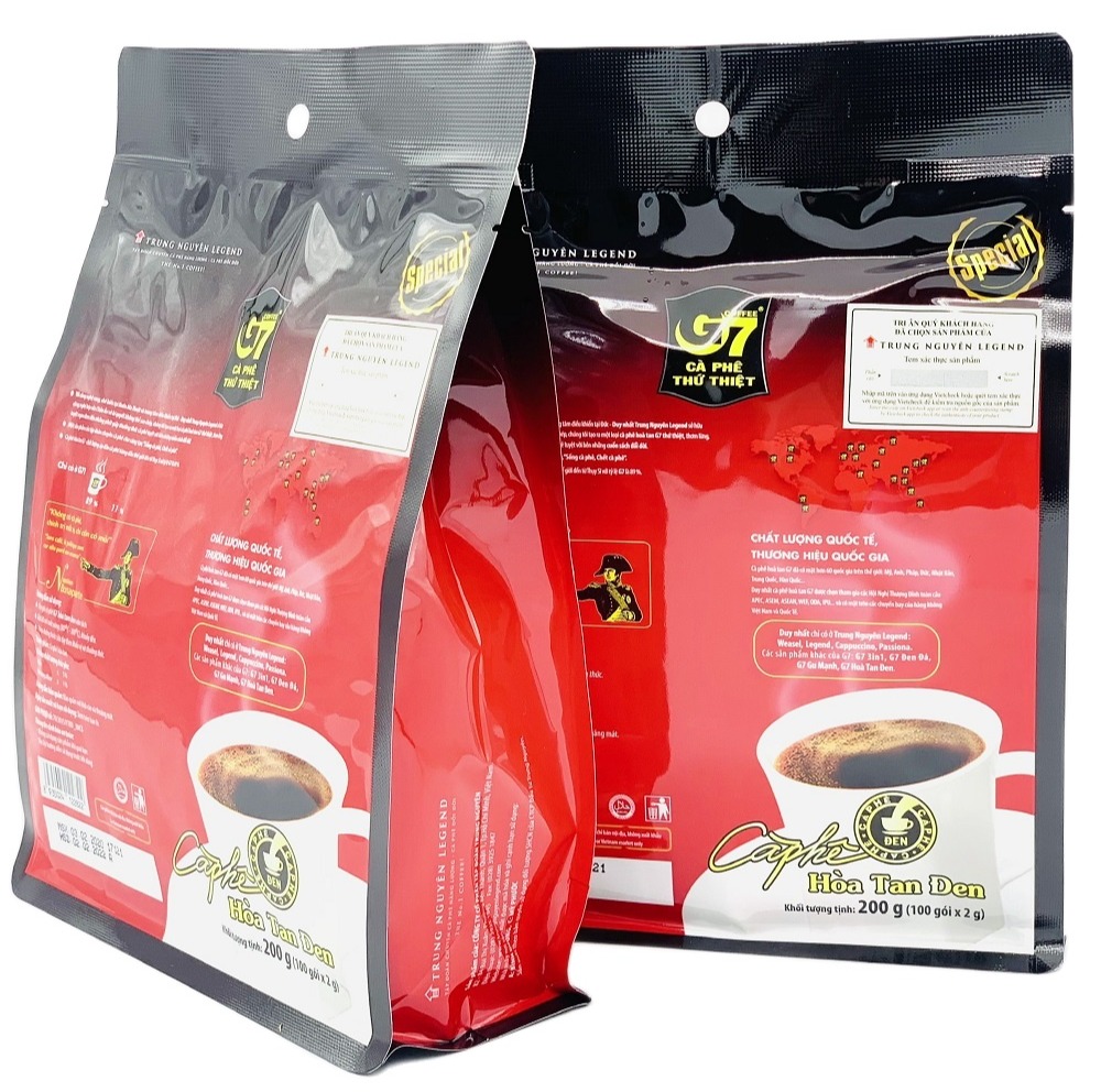 (Combo 2 Bịch) Cà phê G7 hòa tan Đen Bịch 100 gói (Không Đường Sữa) Trung Nguyên