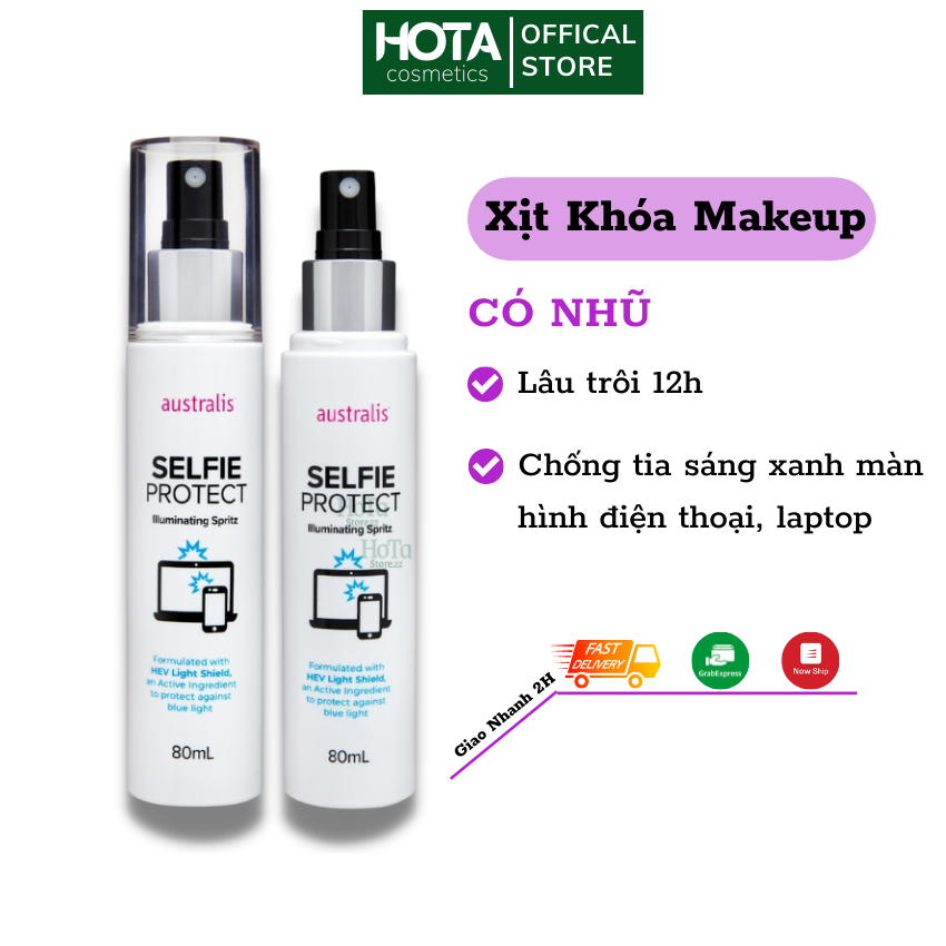 Xịt khóa trang điểm cố định lớp kem nền Australis xịt khóa make up chống
