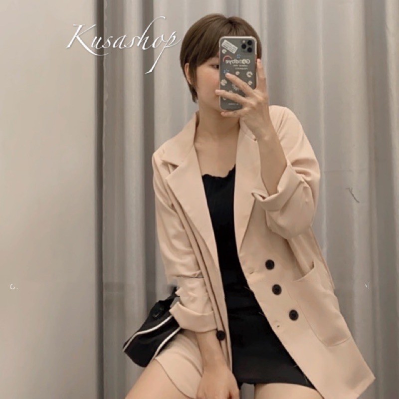 Áo Blazer Be Nhạt 4 Cúc Hàn Quốc ( Ảnh Thật, Sẵn)