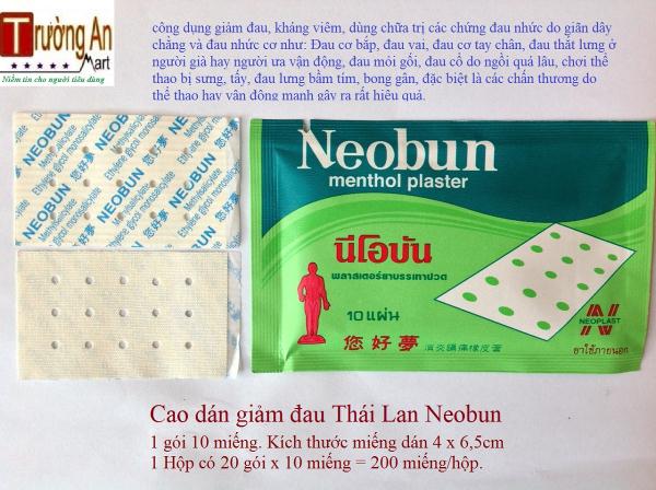 1Gói (10 miếng)  DÁN GIẢM ĐAU NEOBUN MENTHOL PLASTER THÁI LAN
