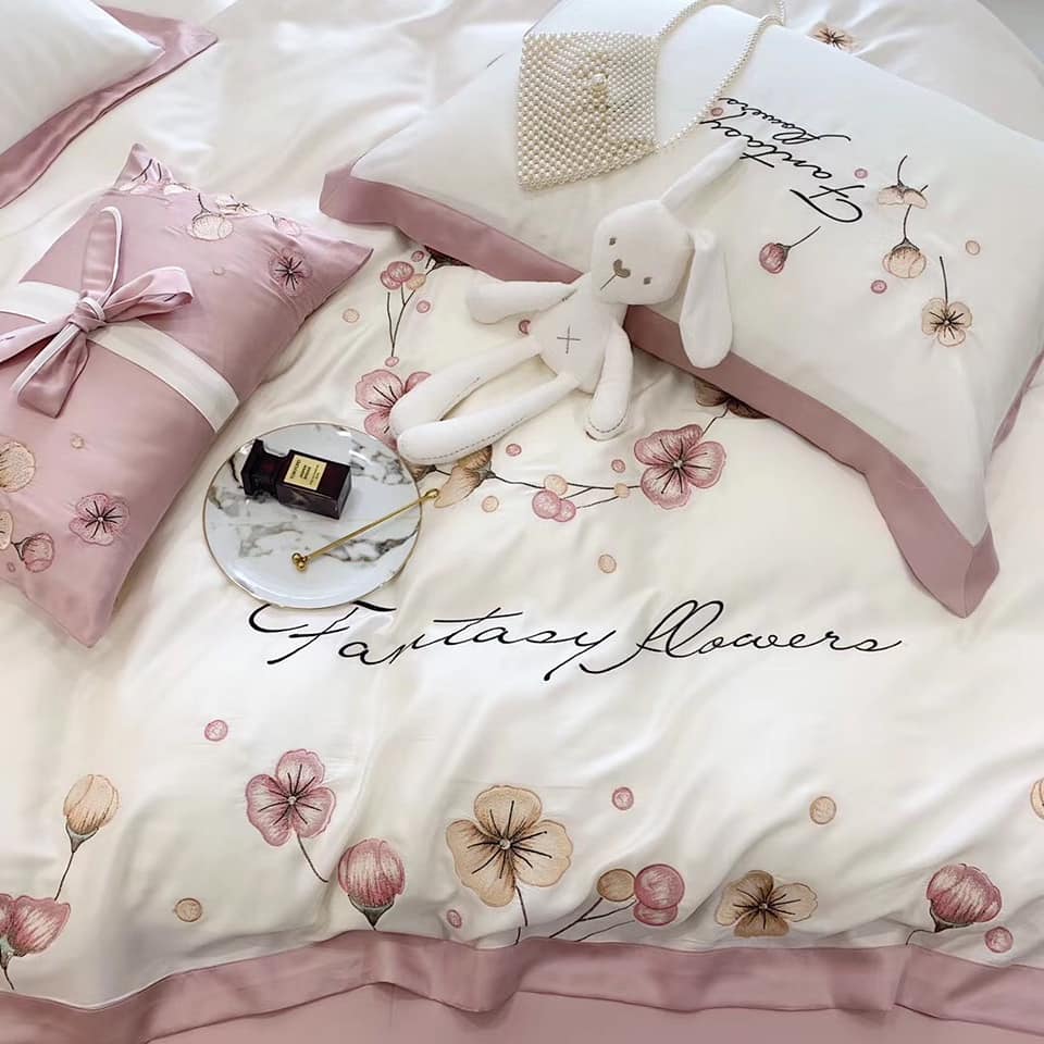 Bộ chăn ga gối lụa tencel 100s hoa bồ công anh cao cấp